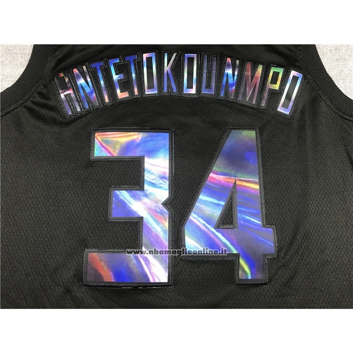 Maglia Milwaukee Bucks Giannis Antetokounmpo #34 Iridescent Logo Nero